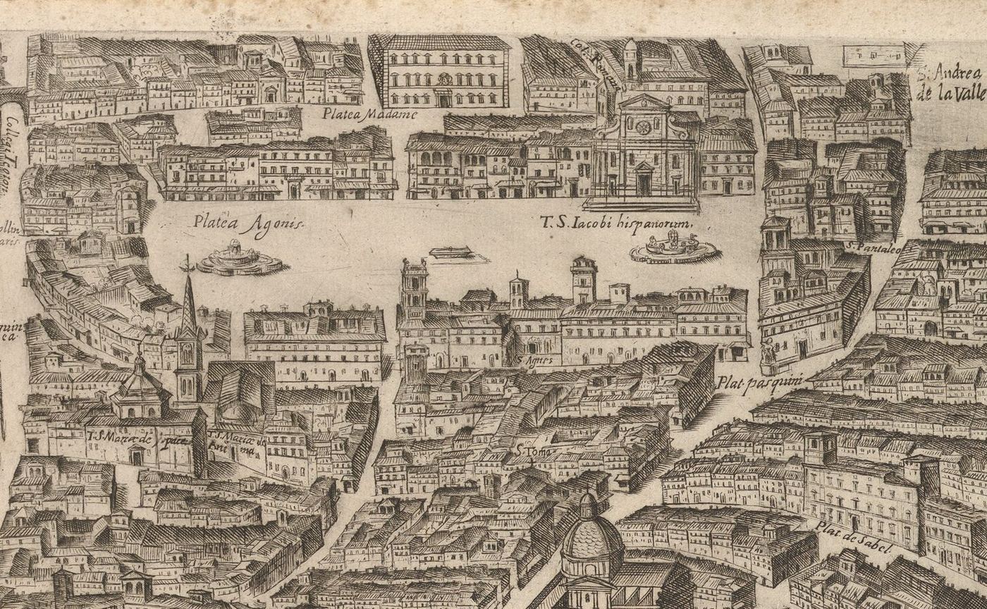 Rome — the neighborhood of Palazzo Madama, marked “Platea Madame” on Antonio Tempesta’s plan of the city