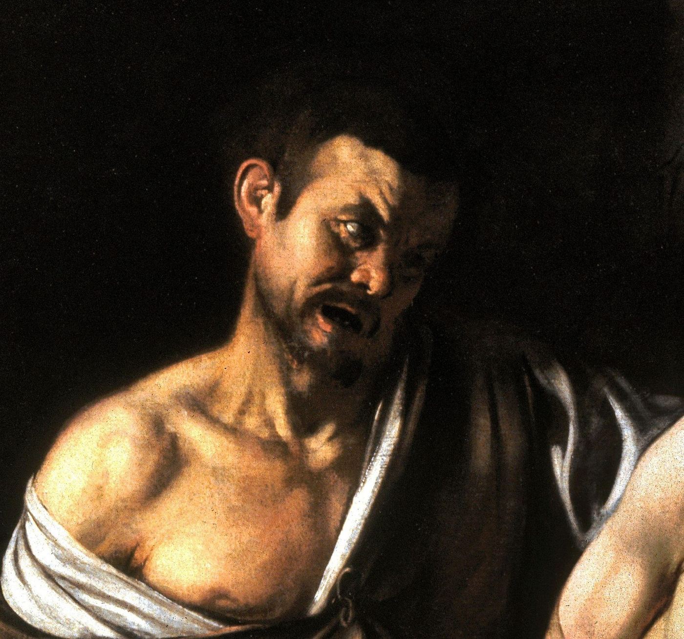 The Flagellation of Christ — the enraged face above Christ’s shoulder