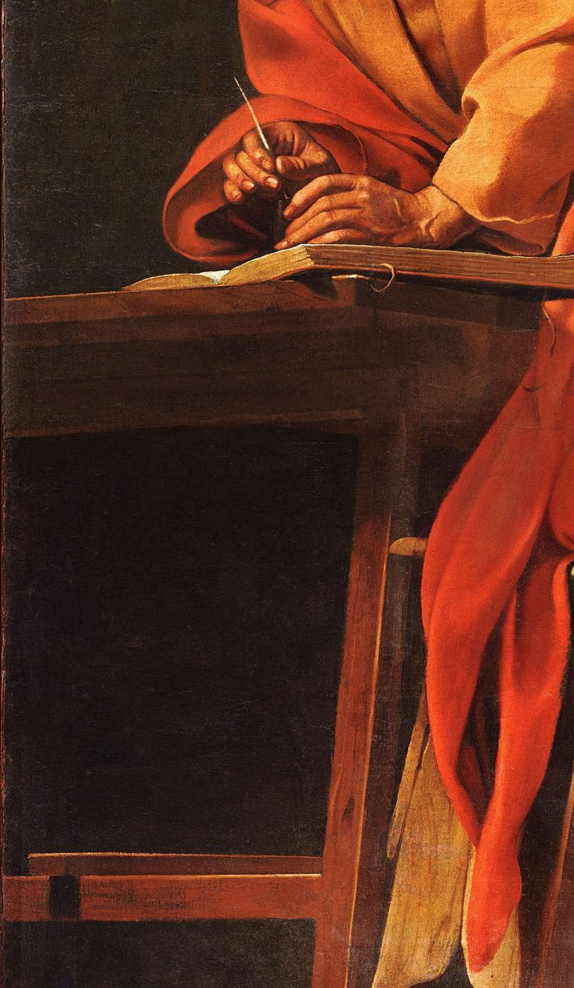 The Inspiration of Saint Matthew — the table (detail)