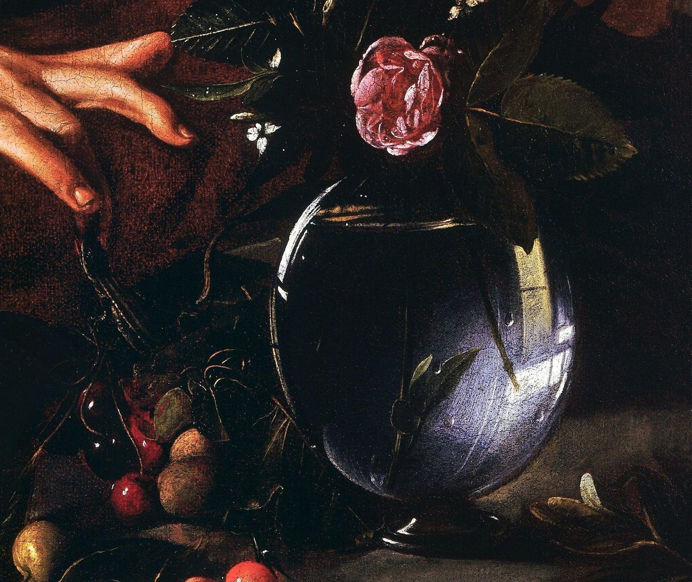 Boy Bitten by a Lizard — the vase, with the room reflected in the glass